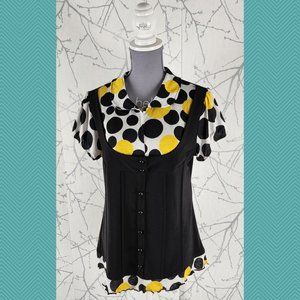 Globus Signature Yellow & Black Polkadot Layered Blouse